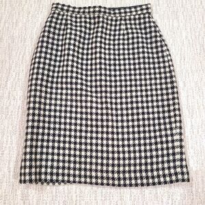Vintage ESPRIT Italy Wool Houndstooth Black White High Waist Pencil Skirt 11/12